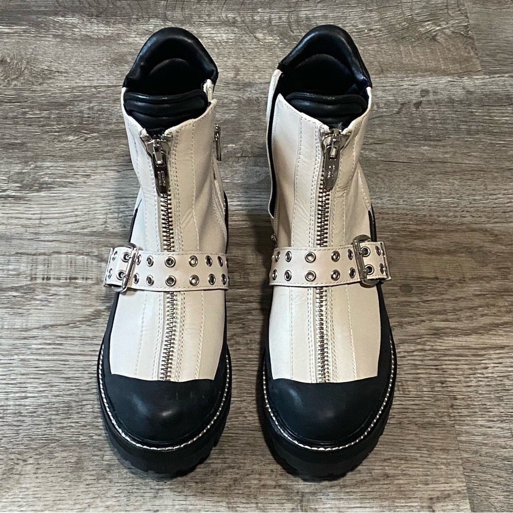 Sigerson Morrison Black and Cream Combat Boots